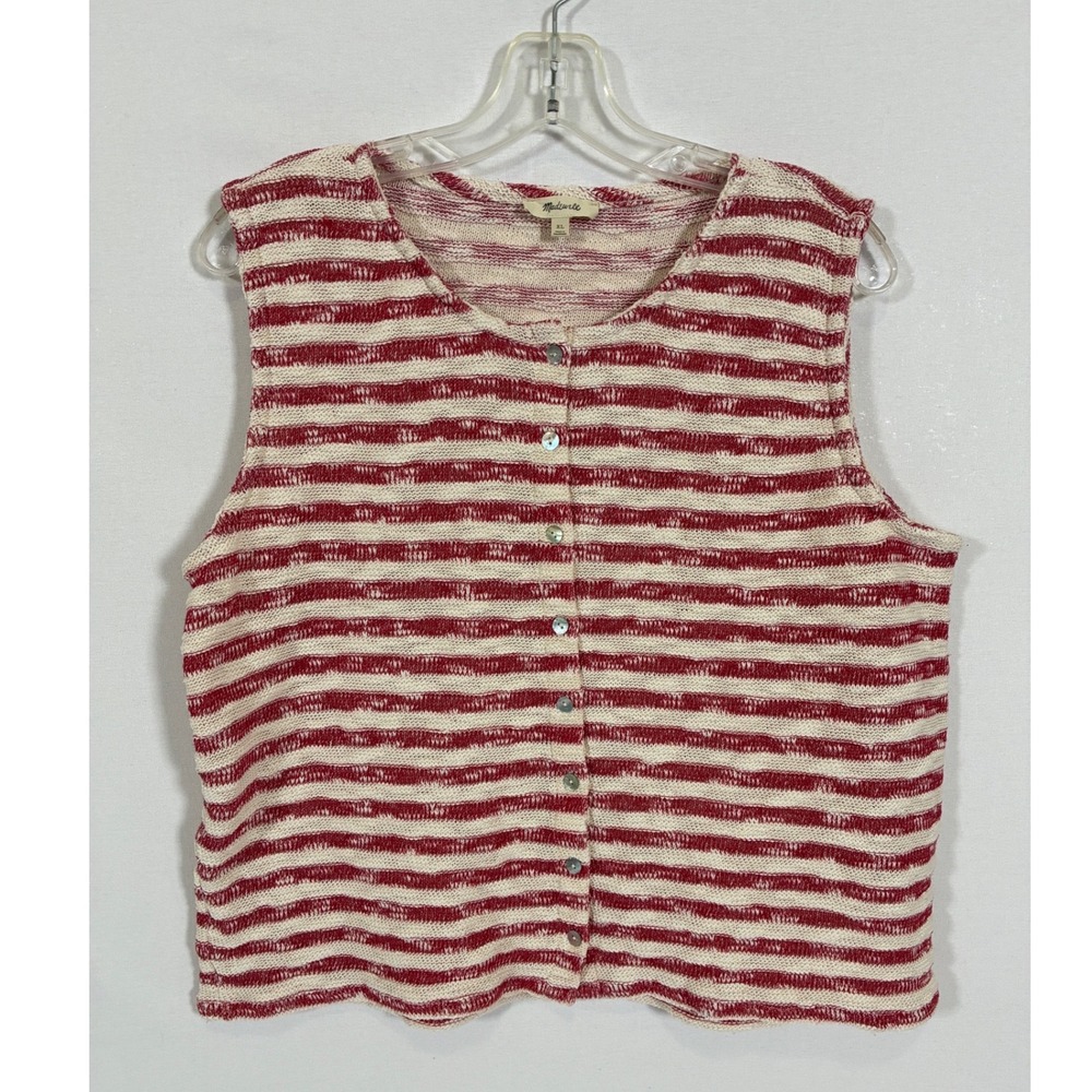 Madewell Womens XL Festival Red Stripe Button Front Sweater Vest NV983